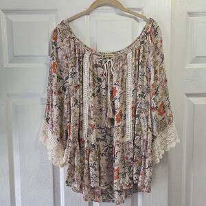 Democracy Floral Boho Blouse - Cream and Orange